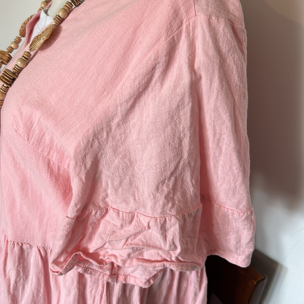 Light Pink V-Neck Tiered Women's Dress - Picture 5 of 7